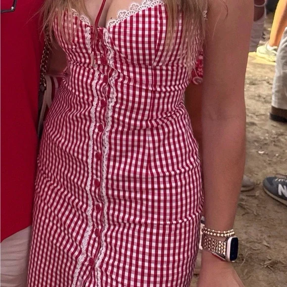 Showpo Red and White Gingham Midi Dress - Picture 1 of 4